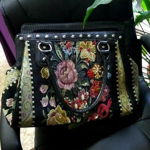Black floral tote